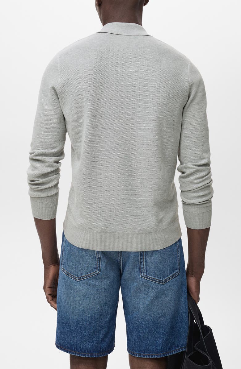 MANGO Long Sleeve Piqué Polo, Alternate, color, Medium Heather Grey
