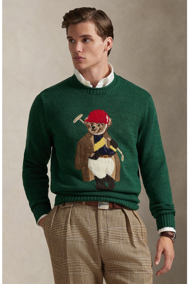 Polo Bear Roll Crewneck Sweater, Alternate, color, NEW FOREST