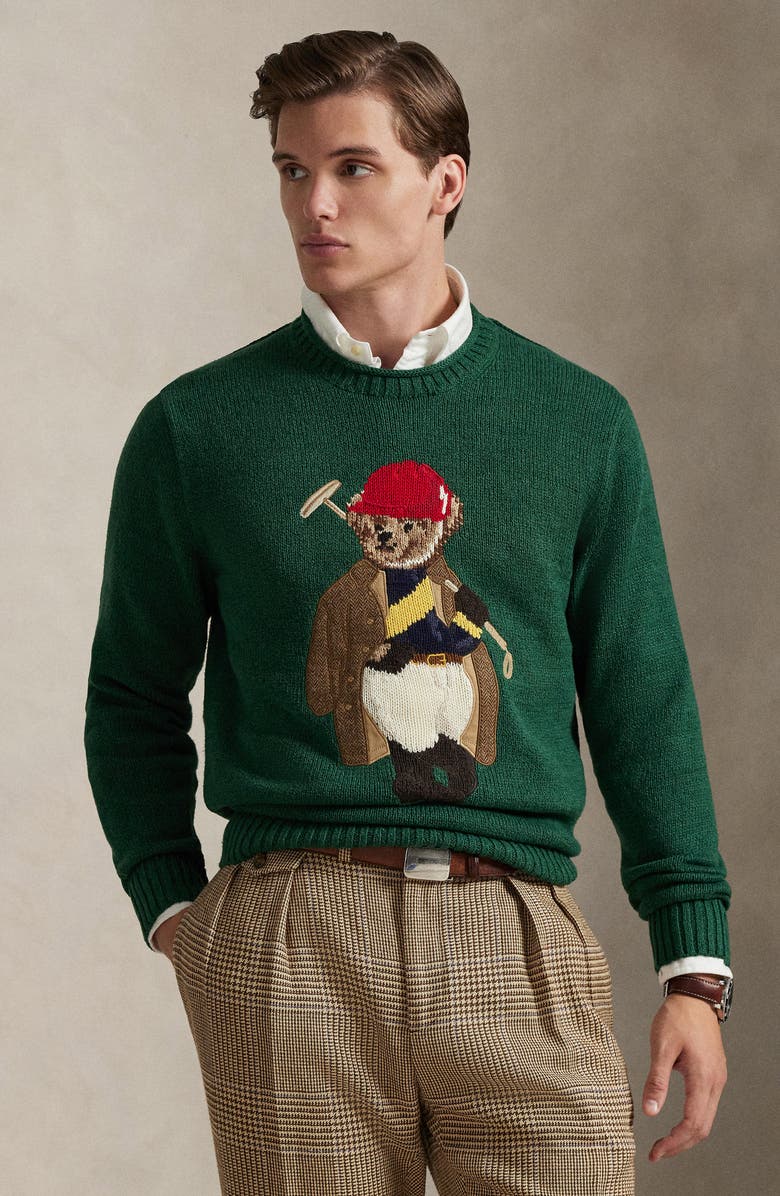 Polo Ralph Lauren Polo Bear Roll Crewneck Sweater, Alternate, color, New Forest