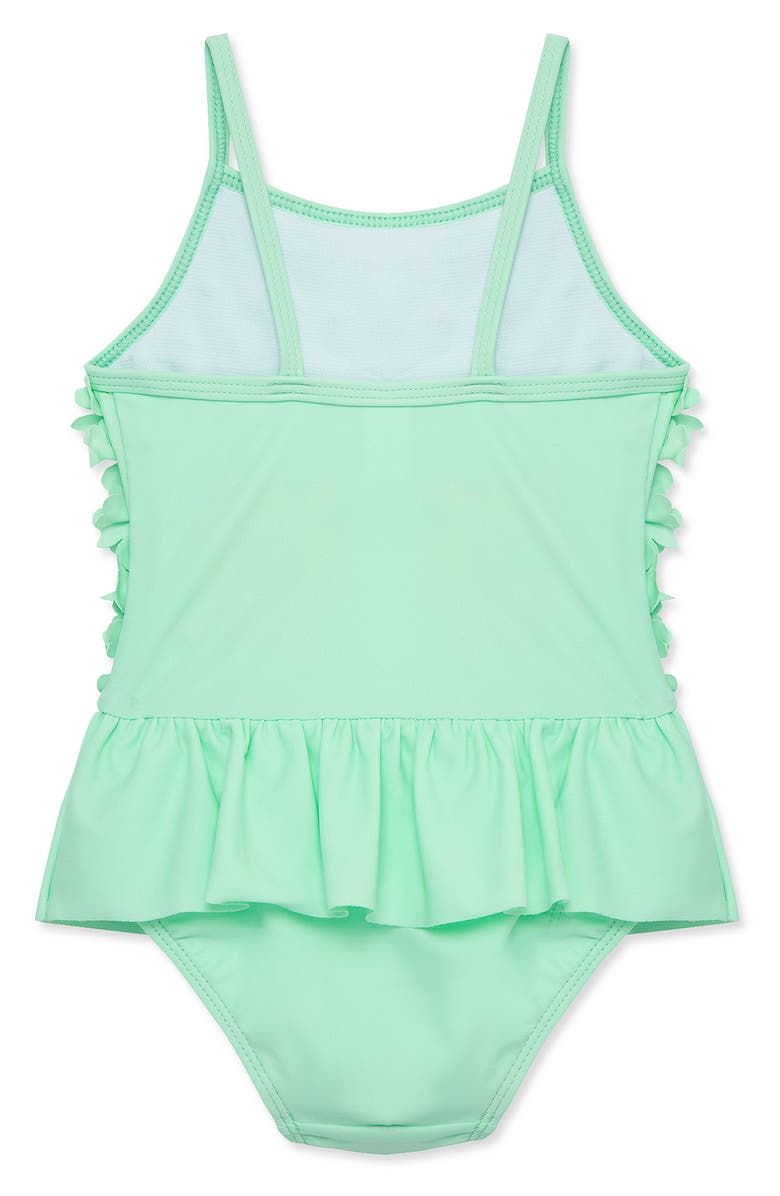 Little Me 3D Floral Skirted One-Piece Swimsuit, Alternate, color, Green
