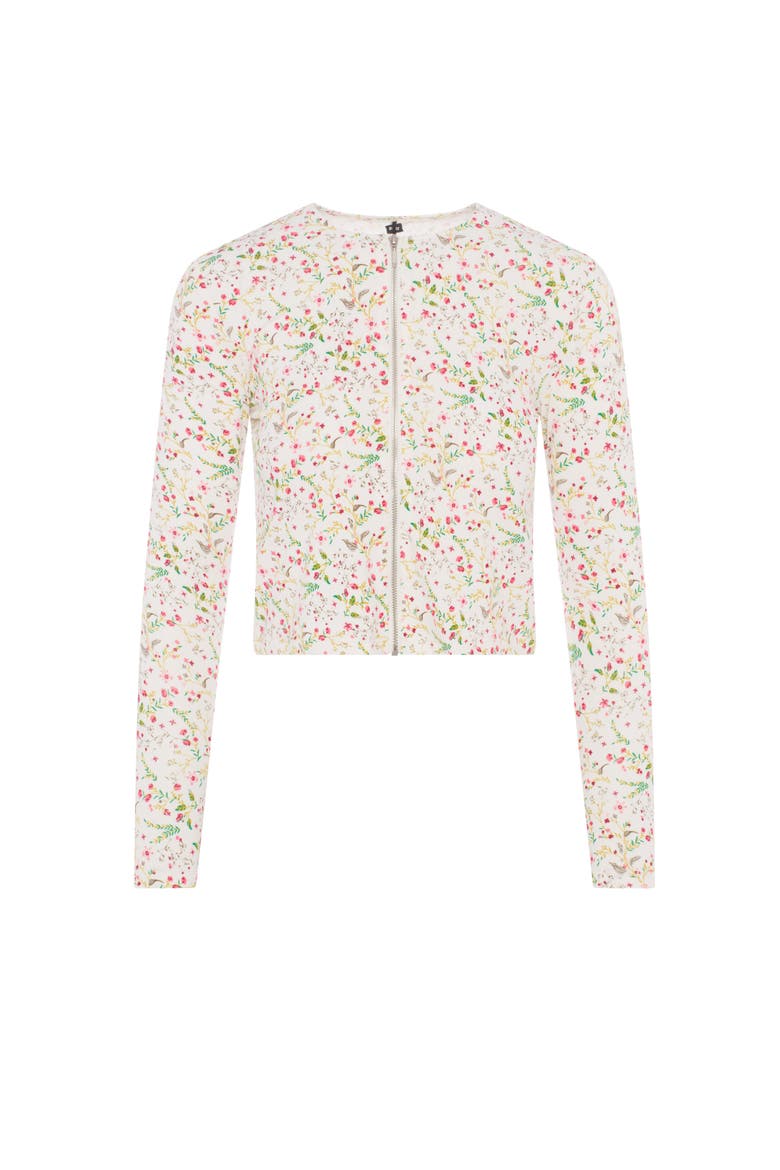 Floral Zipper Long-Sleeve Tee, Alternate, color, White