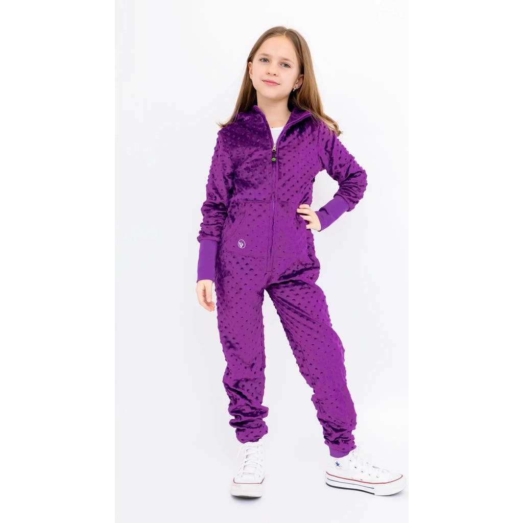 Limeapple Minky Bubble Zip Fleece Romper In Purple