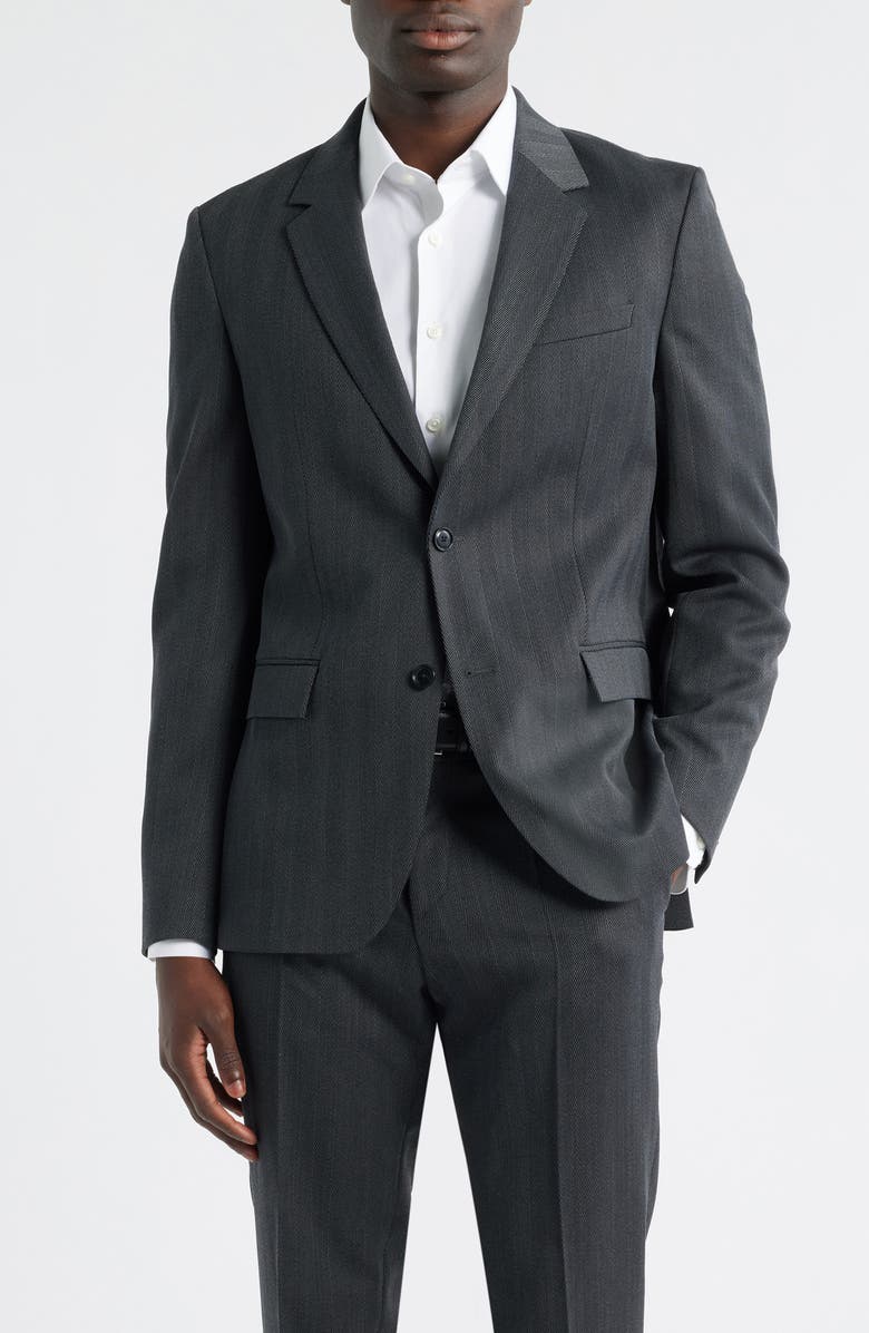 BOSS Houston Slim Fit Charcoal Grey Wool Blend Herringbone Suit, Alternate, color, Medium Grey