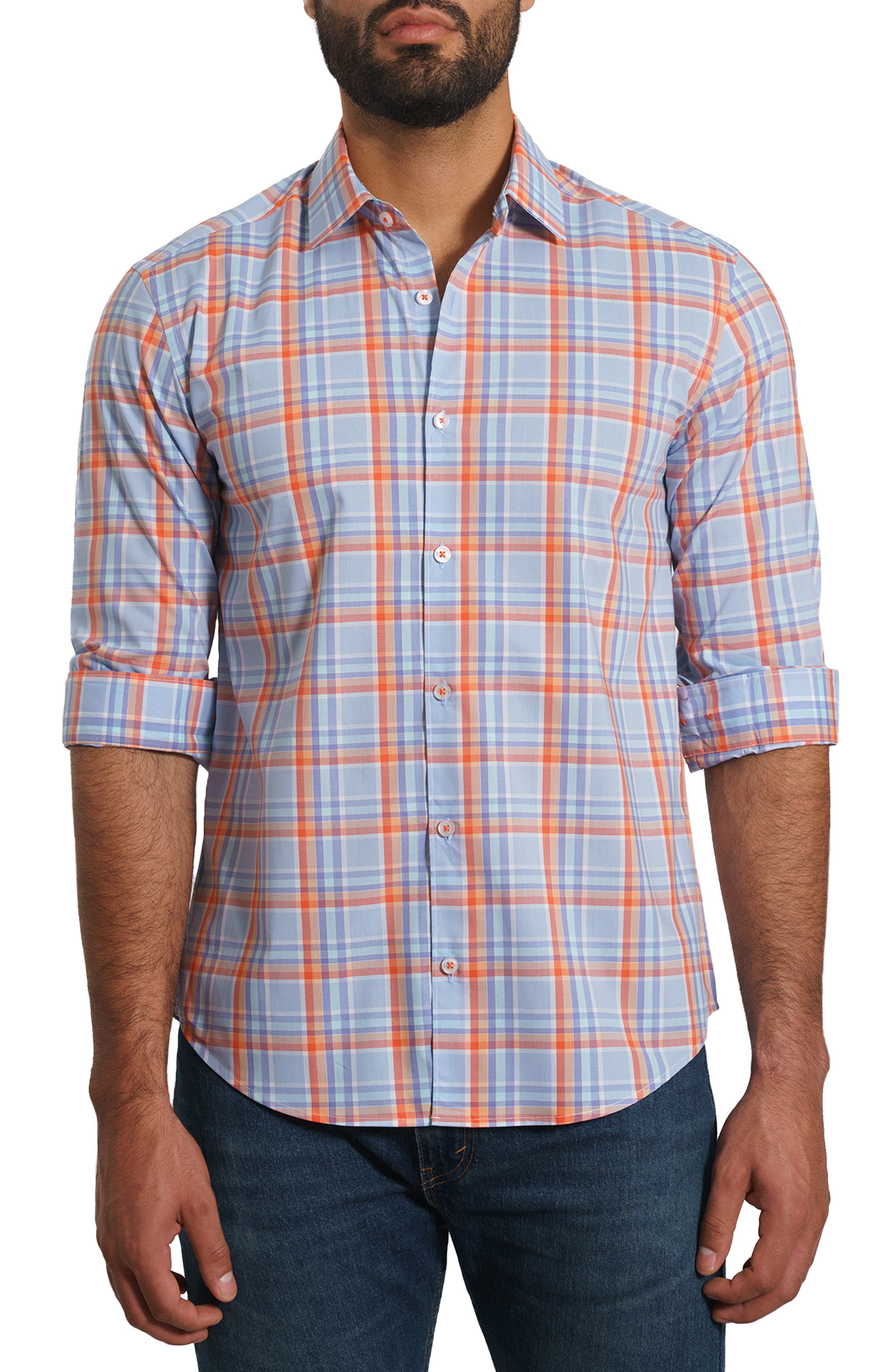 Jared Lang Trim Fit Plaid Button-Up Shirt