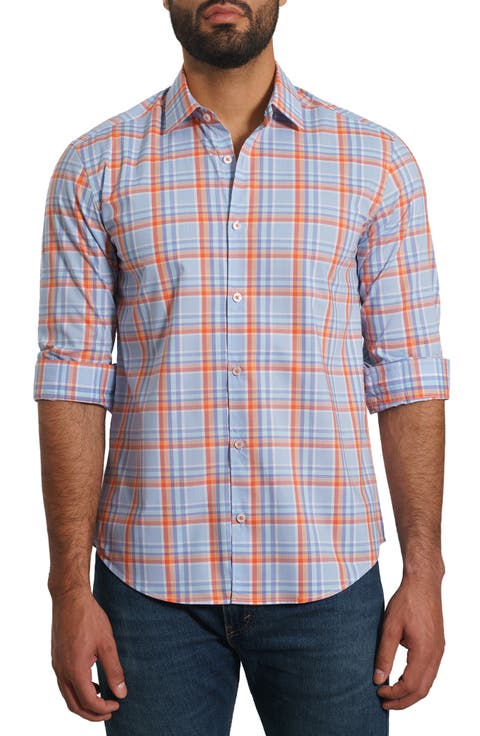 Trim Fit Plaid Button-Up Shirt
