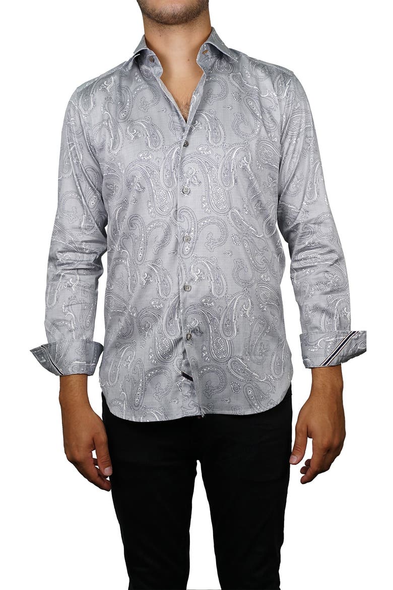 Paisley Inlay Print Long Sleeve Shirt, Main, color, GREY