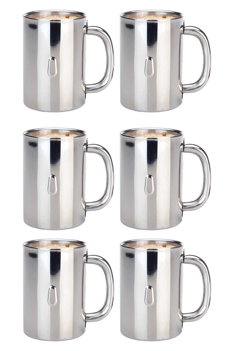 Straight 6-Piece Stainless Steel Mug Set, Main, color, SILVER
