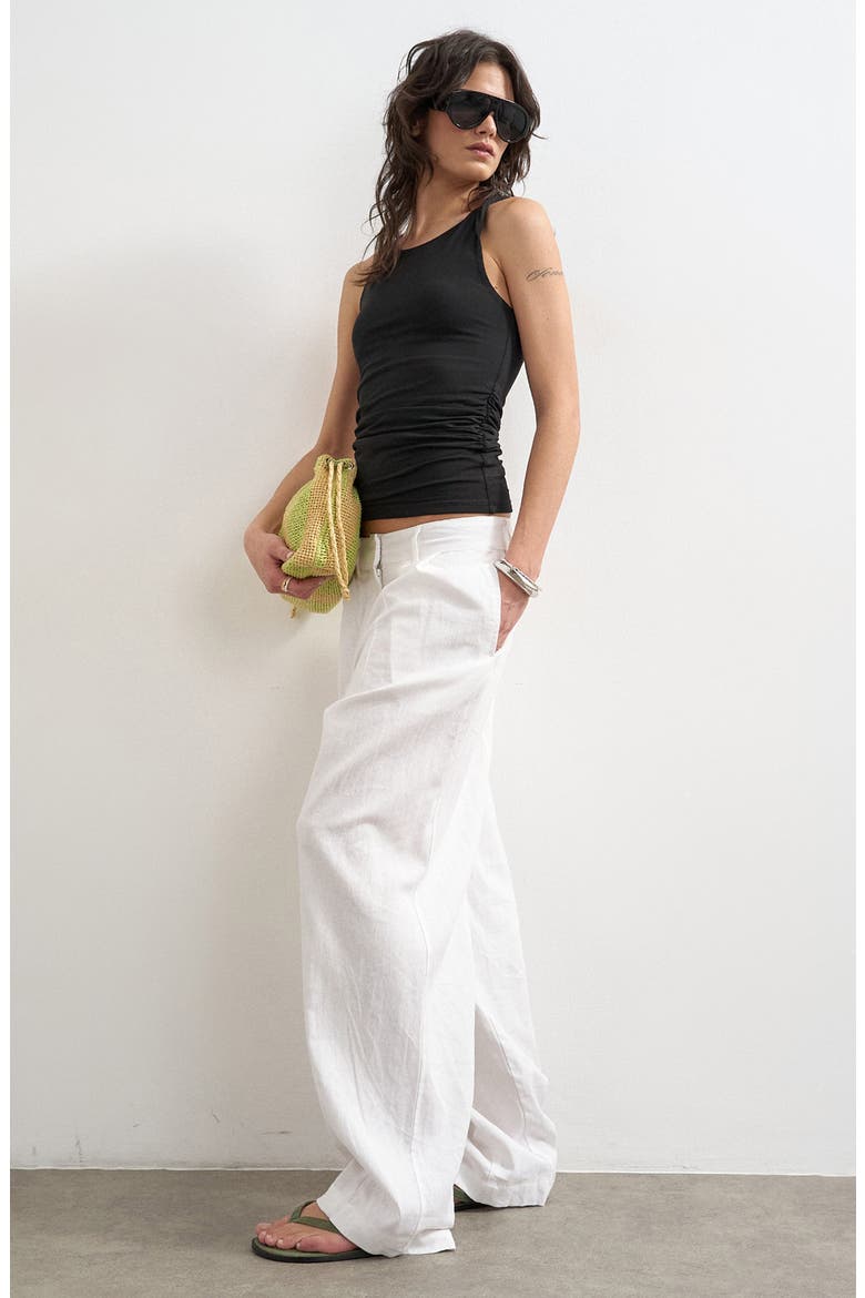 Knotted Shoulder Ruched Tank, Main, color, BLACK