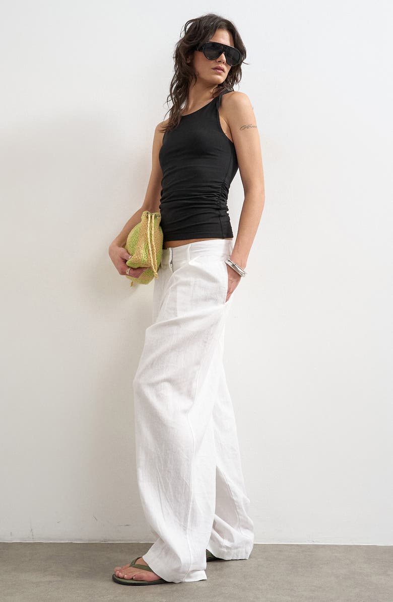 Topshop Knotted Shoulder Ruched Tank, Main, color, Black