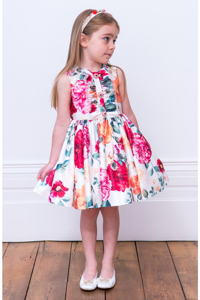 Frill Front Satin Party Dress, Alternate, color, IVORY