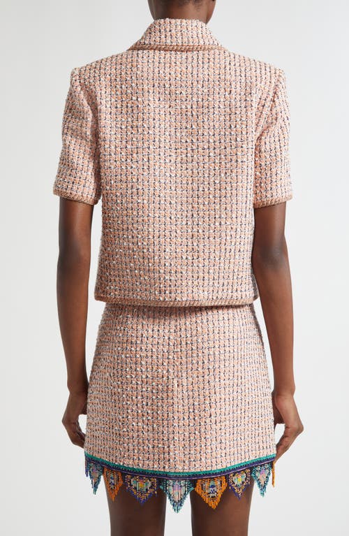 Etro Short Sleeve Crop Tweed Jacket In Brown