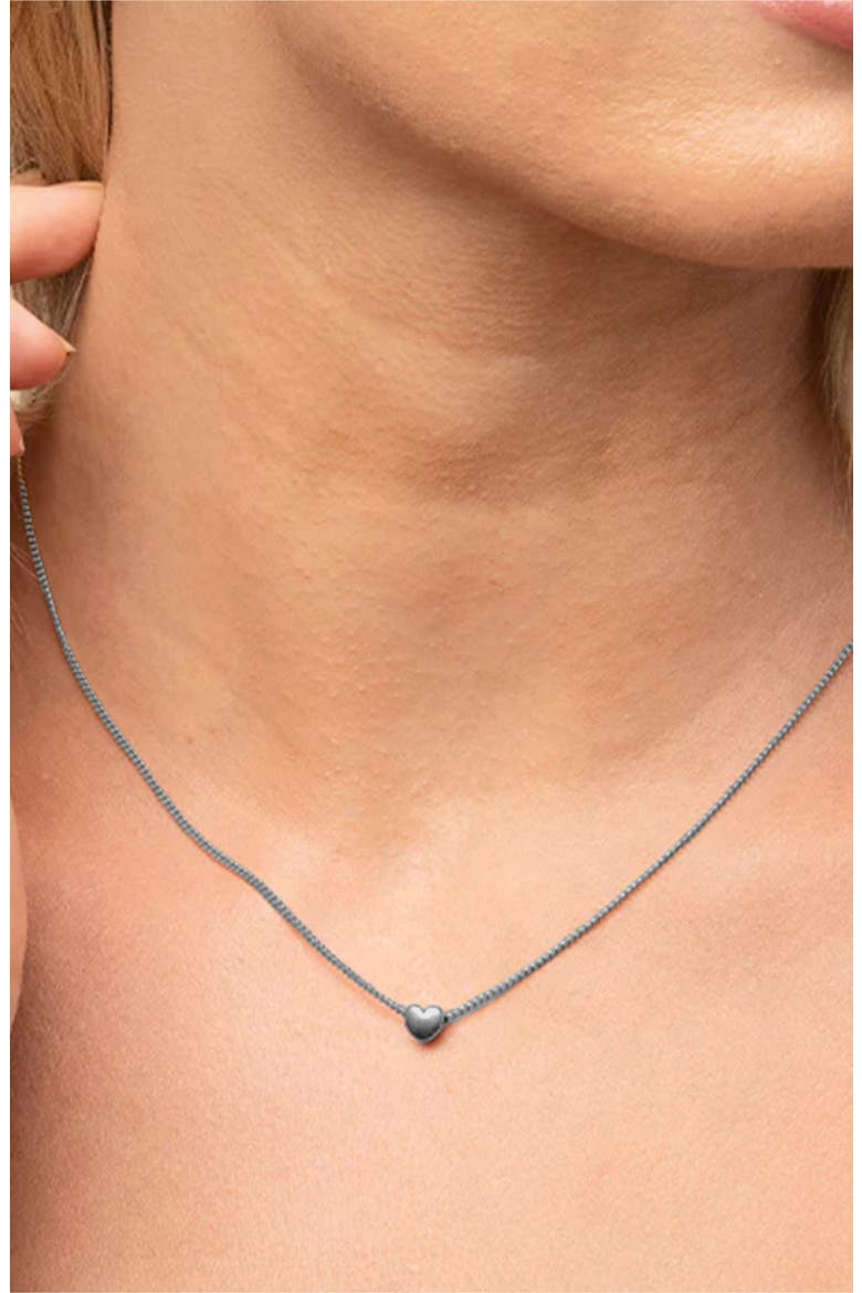 Amara Petite Heart Pendant Necklace Dainty Trendy, Alternate, color, Dark Grey