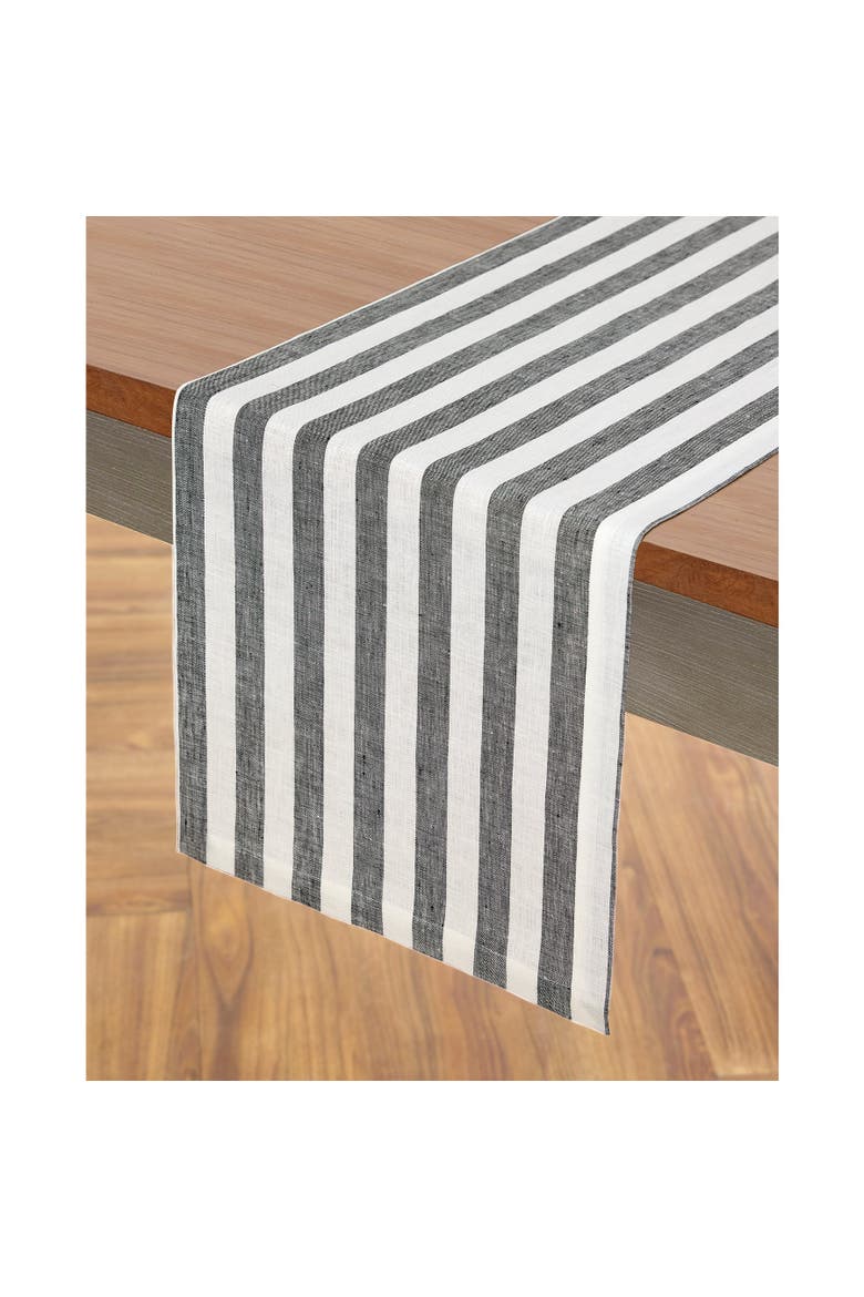 Linen Table Runner - Sorrento Stripe, Alternate, color, Black and White