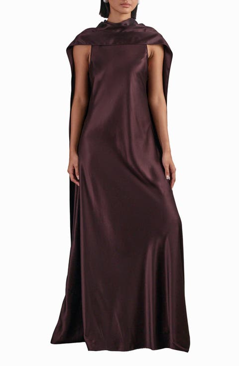 Fae Scarf Sleeveless Satin Maxi Dress