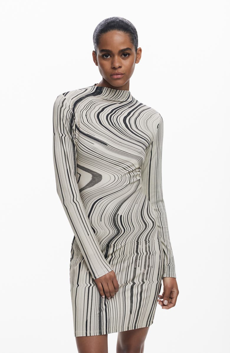 Desigual Long Sleeve Sheath Dress, Alternate, color, White