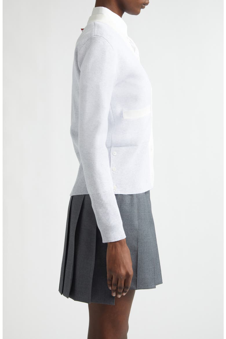 4-Bar Contrast Trim Cotton Cardigan, Alternate, color, PALE GREY