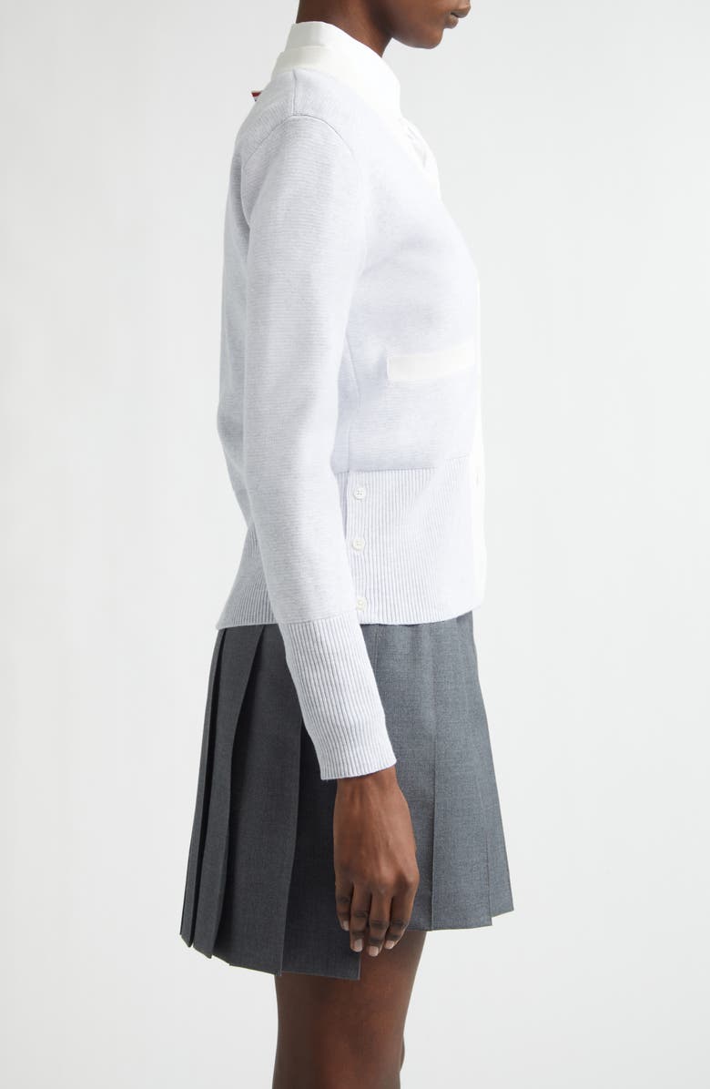 Thom Browne 4-Bar Contrast Trim Cotton Cardigan, Alternate, color, Pale Grey