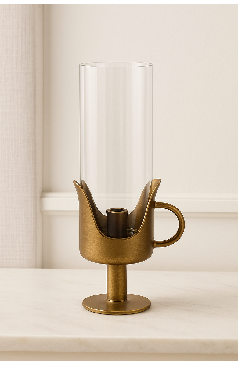 Raiz Studio Halo Hurricane Holder, Alternate, color, Antique Brass