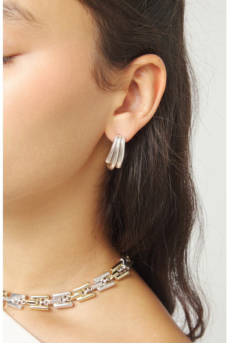 Sterling Silver Plated Three-Tube Earrings, Alternate, color, Silver