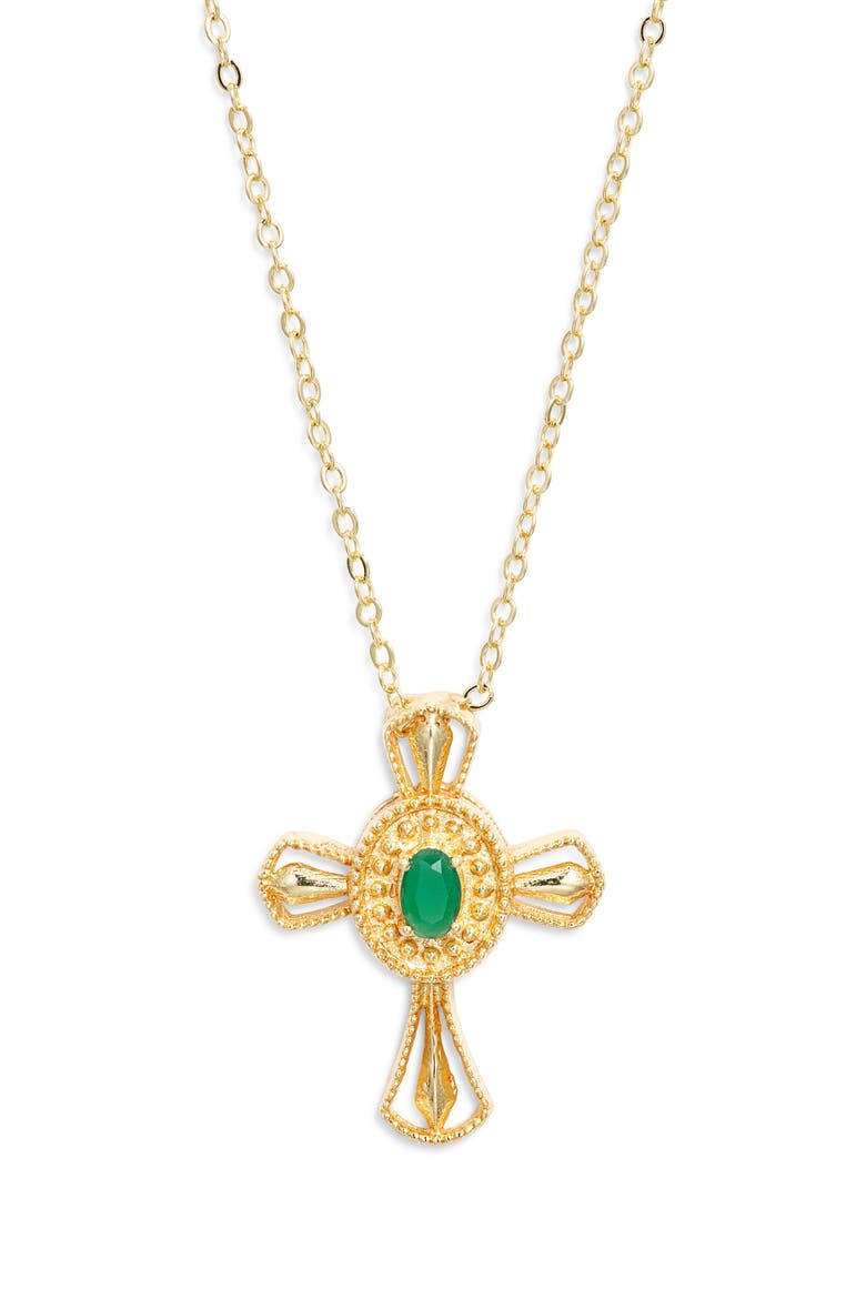 Carmel Emerald Cross Pendant Necklace, Main, color, GOLD