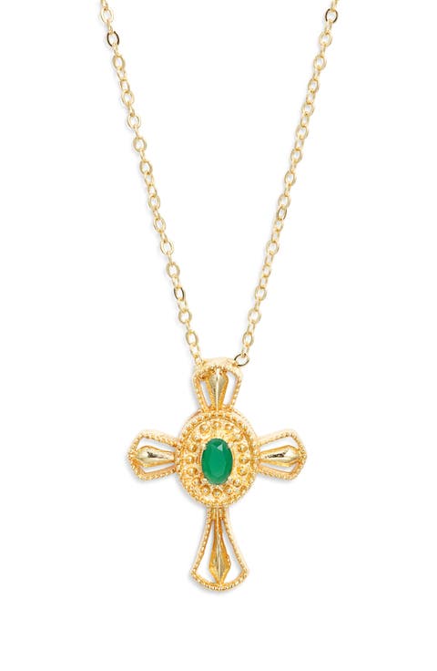 Carmel Emerald Cross Pendant Necklace