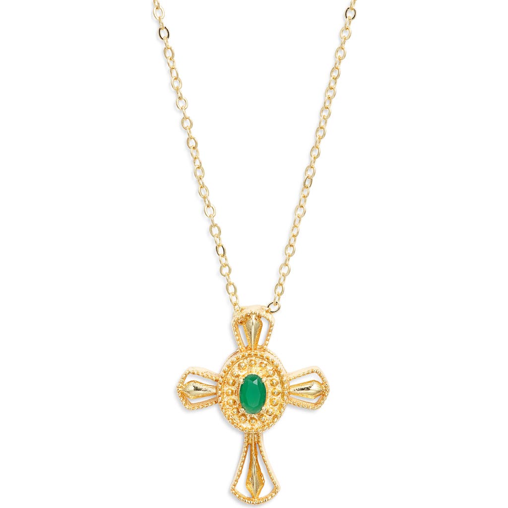Kiara By Ki-ele Carmel Emerald Cross Pendant Necklace In Gold