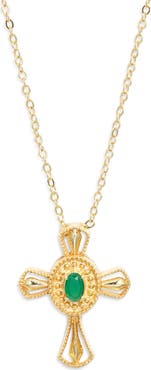 Kiara by Ki-ele Carmel Emerald Cross Pendant Necklace