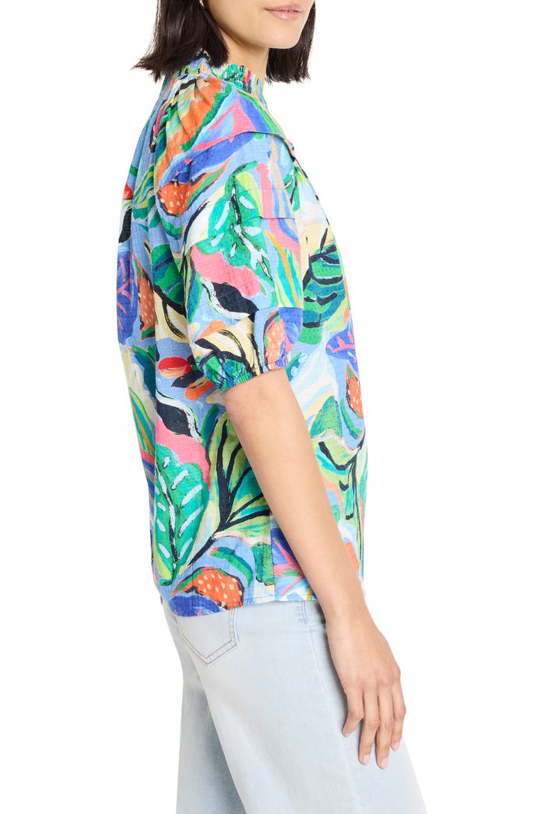 Island Beat Smocked Collar Top, Alternate, color, BLUE MULTI