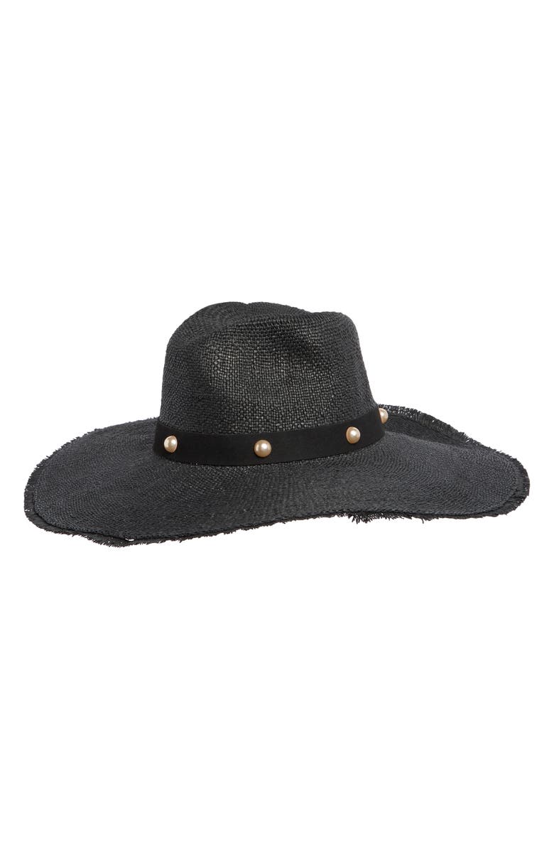 Steve Madden Boho Glam Studded Straw Hat, Main, color, Black