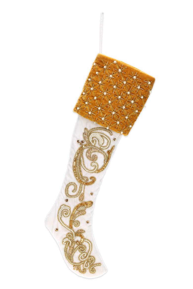 Gold White Scroll Stocking, Main, color, Gold