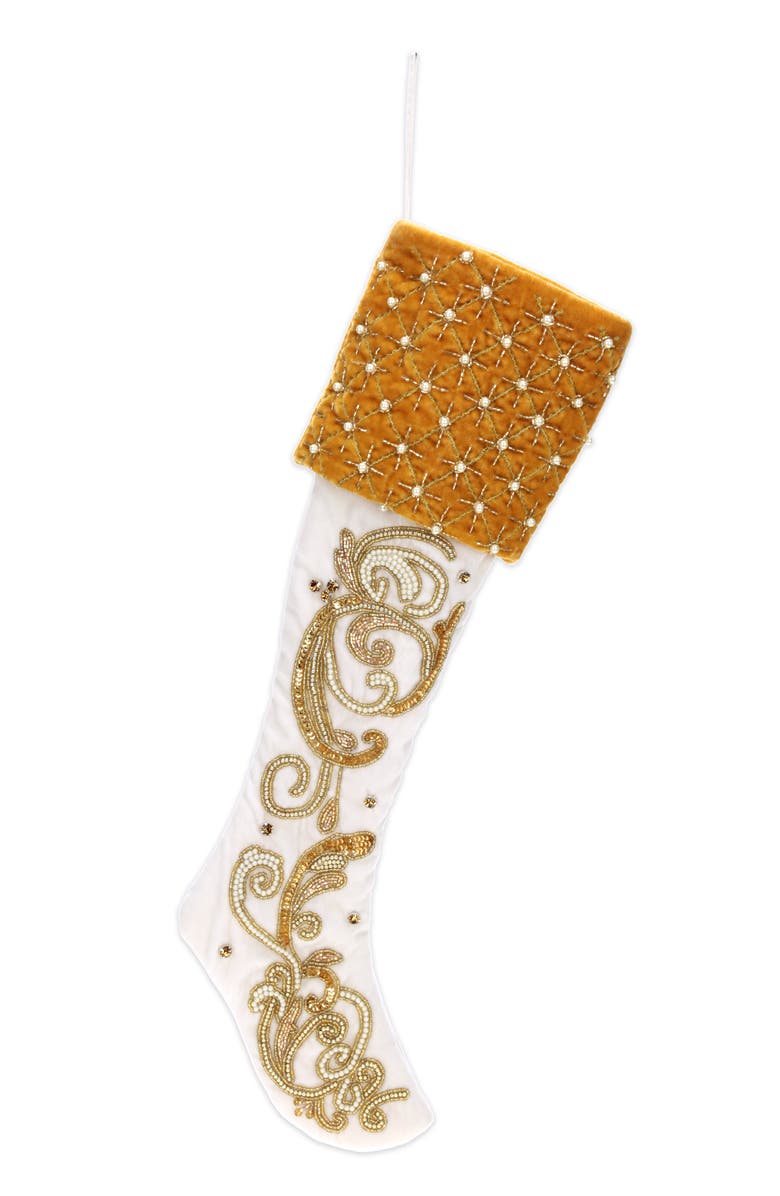 Mark Roberts Gold White Scroll Stocking, Main, color, Gold