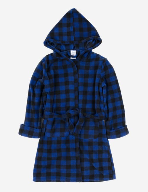 Leveret Kids Printed Fleece Hooded Robe In Blue