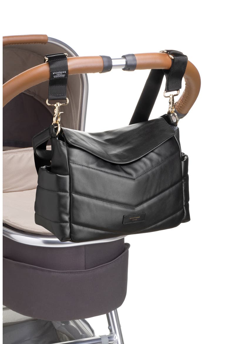 Aria Leather Diaper/Stroller Bag, Alternate, color, BLACK
