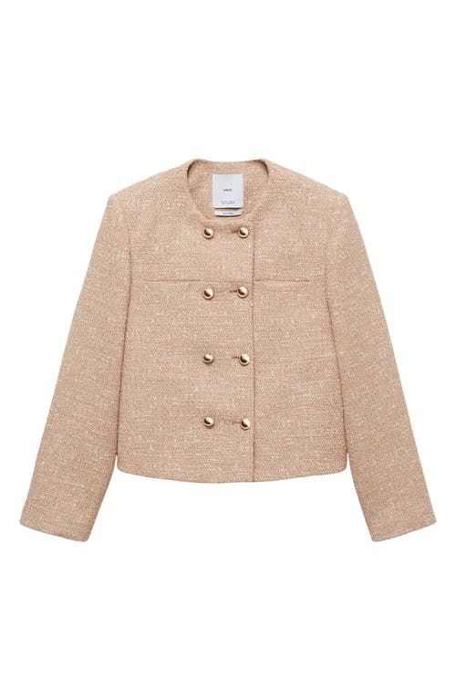 Mango Jade Cotton Blend Tweed Jacket In Medium Brown