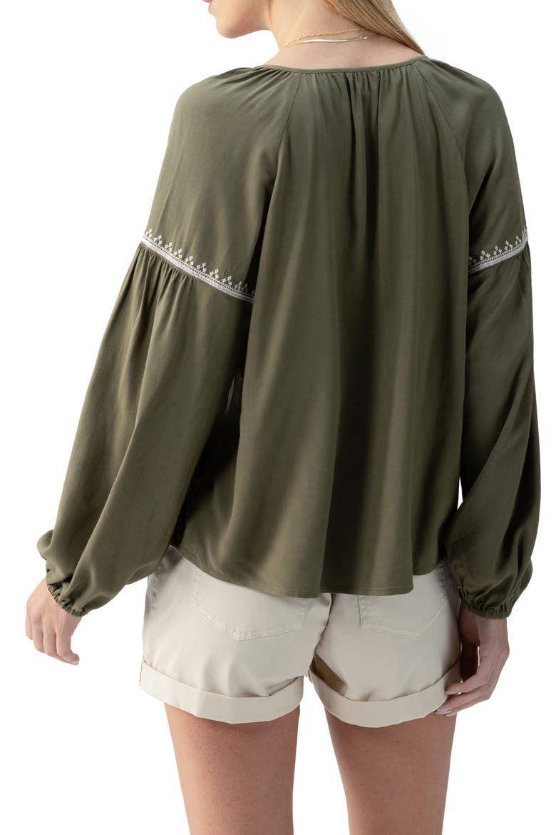 Embroidered Tie Neck Top, Alternate, color, BURNT OLIVE