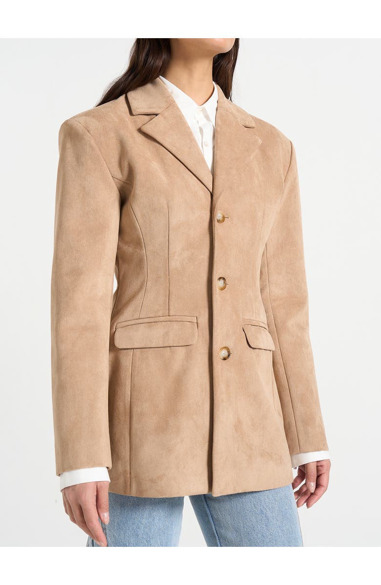 Manière De Voir Claire Suede Wide Shoulder Cinch Waist Blazer, Alternate, color, Beige