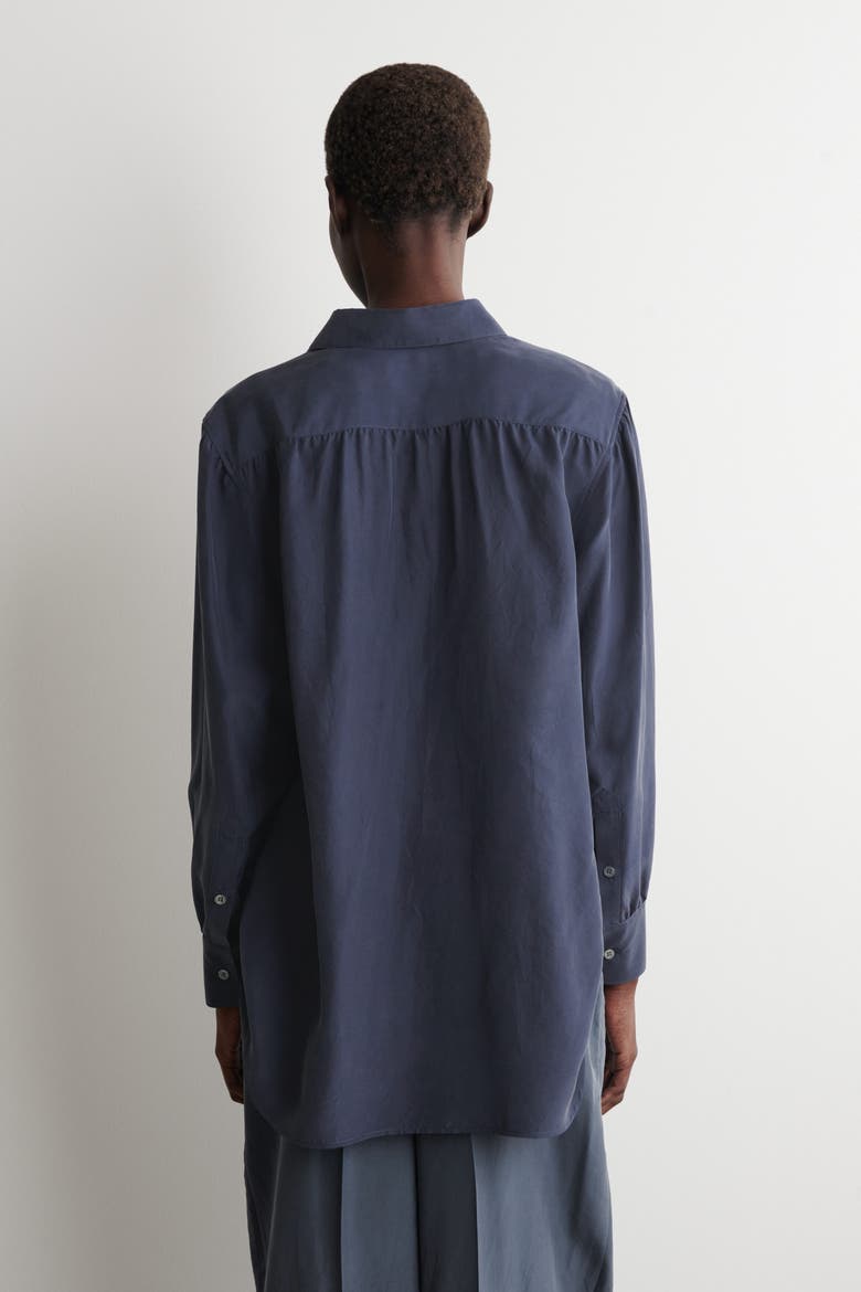 Gathered Crinkled-silk Shirt, Alternate, color, NAVY