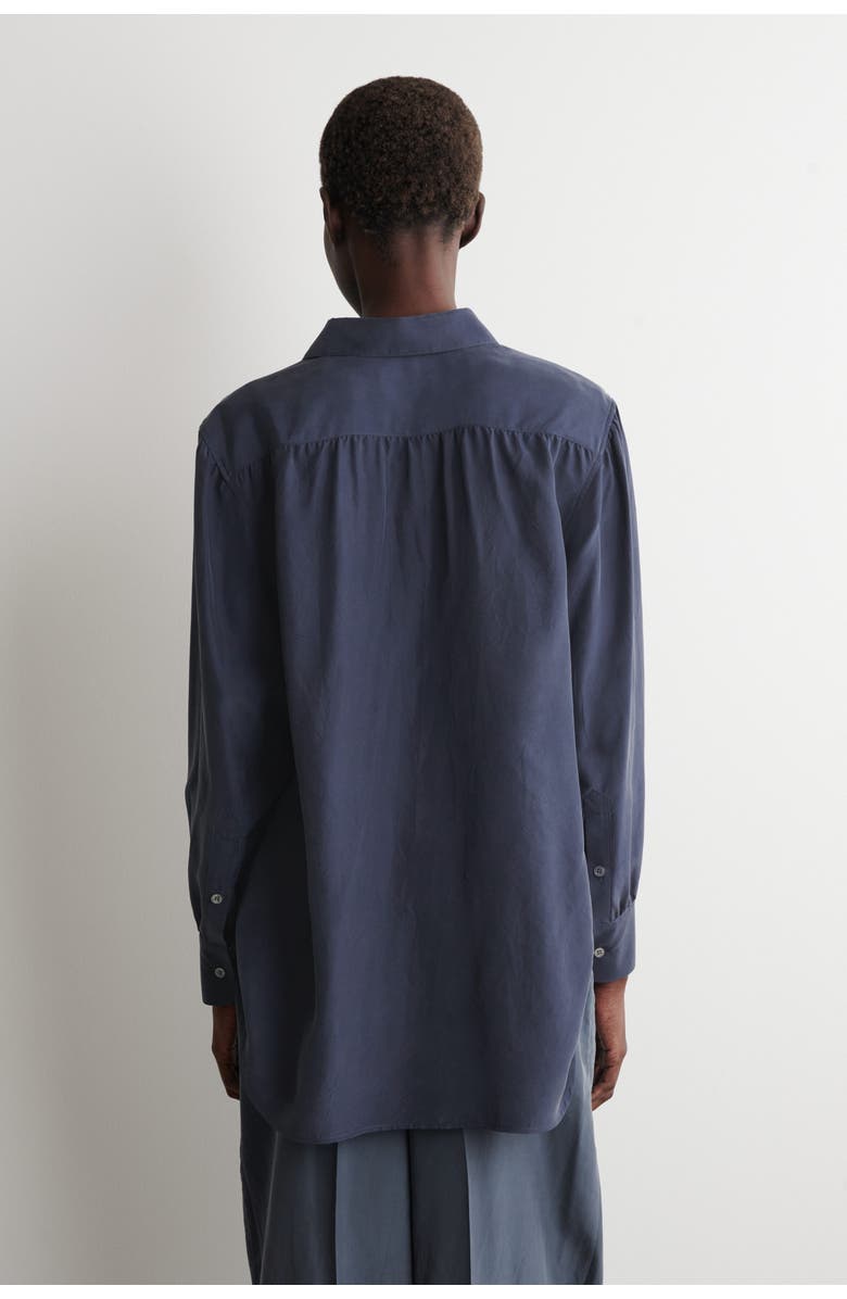 COS Gathered Crinkled-silk Shirt, Alternate, color, Navy