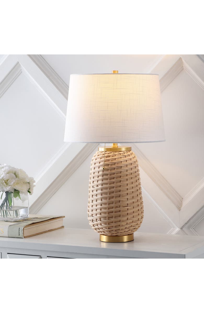 JONATHAN Y Chakrii Rustic Bohemian Iron/Rattan LED Table Lamp with Pull-Chain, Alternate, color, Light Brown