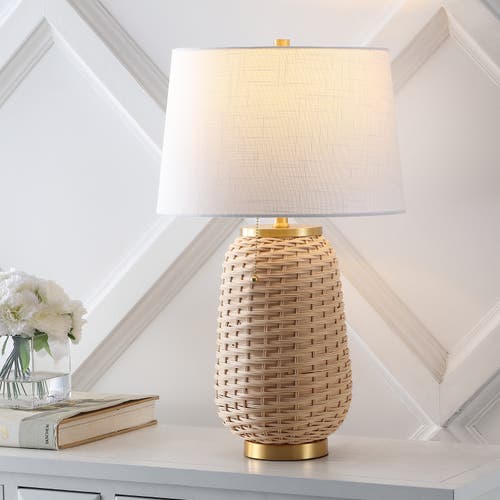 Jonathan Y Chakrii 25" Rustic Bohemian Iron/rattan Led Table Lamp With Pull-chain In Light Brown