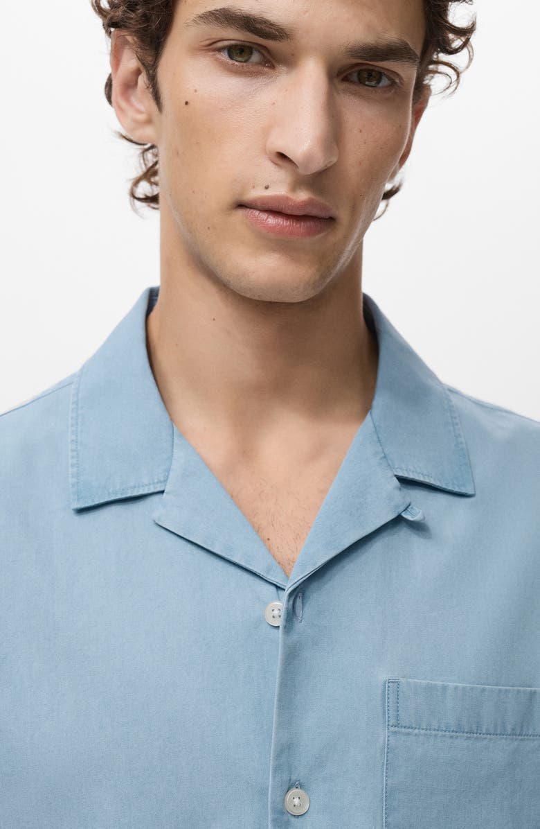 MANGO Cotton Denim Camp Shirt, Alternate, color, Light Blue