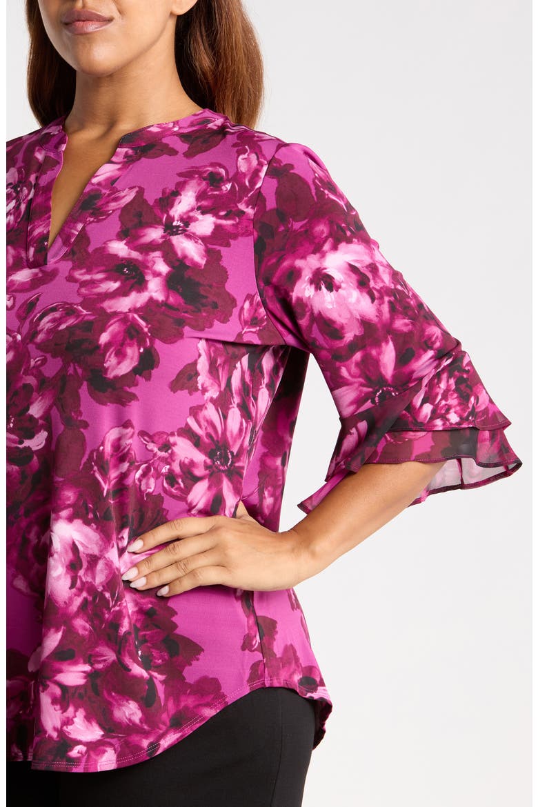 Floral Print Ruffle Sleeve Top, Alternate, color, CERISE MULTI