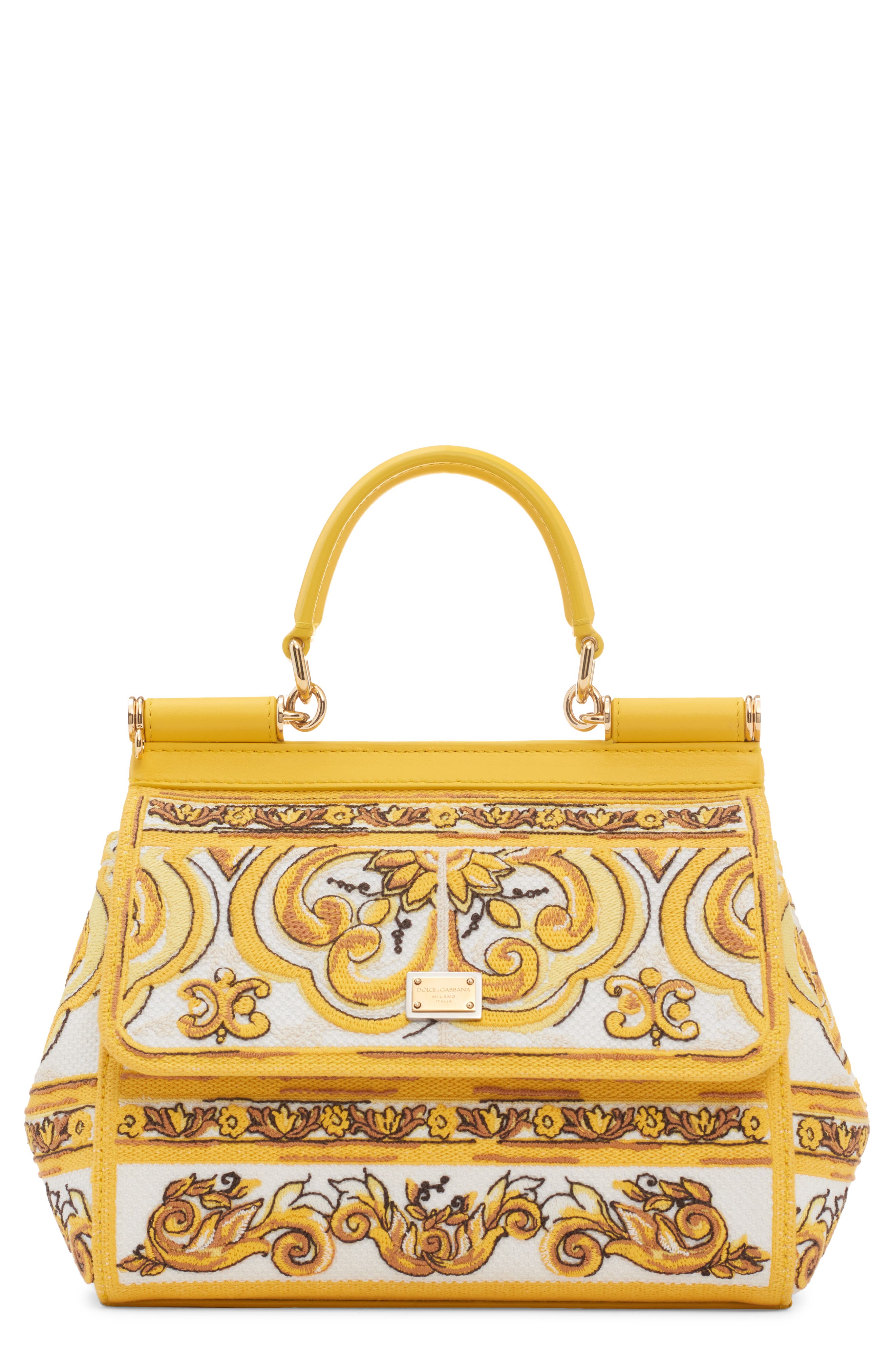 Dolce&Gabbana Sicily Majolica Embroidered Canvas Satchel, Main, color, 