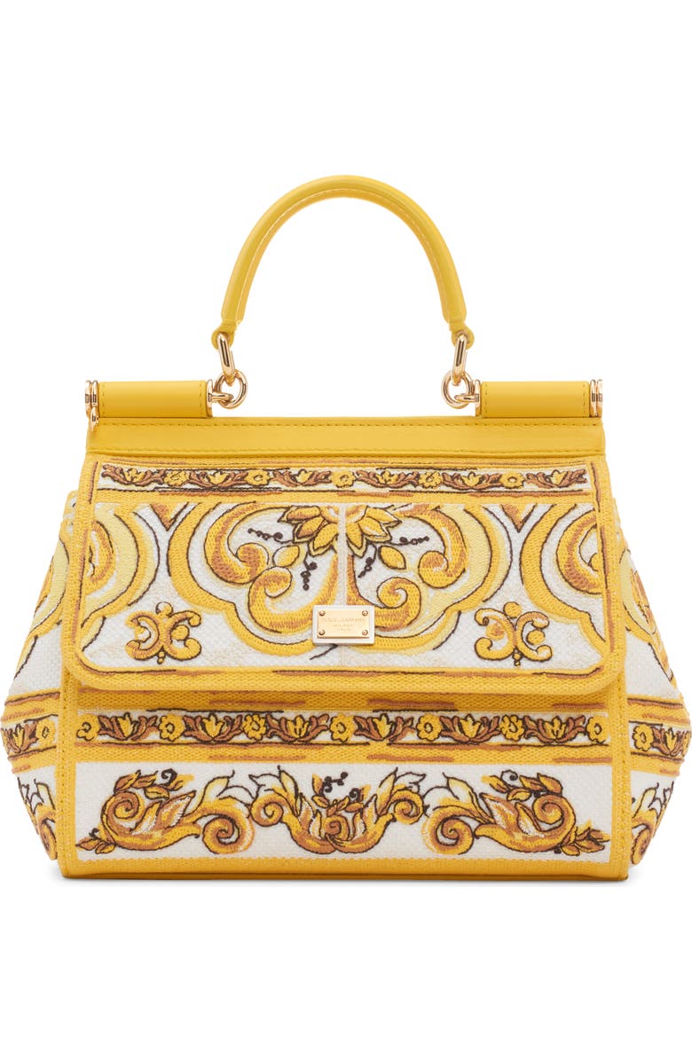 Dolce&Gabbana Sicily Majolica Embroidered Canvas Satchel, Main, color, Azulejos Giallo