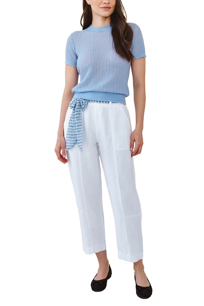 Pointelle Short Sleeve Sweater, Alternate, color, SOFT BLUE