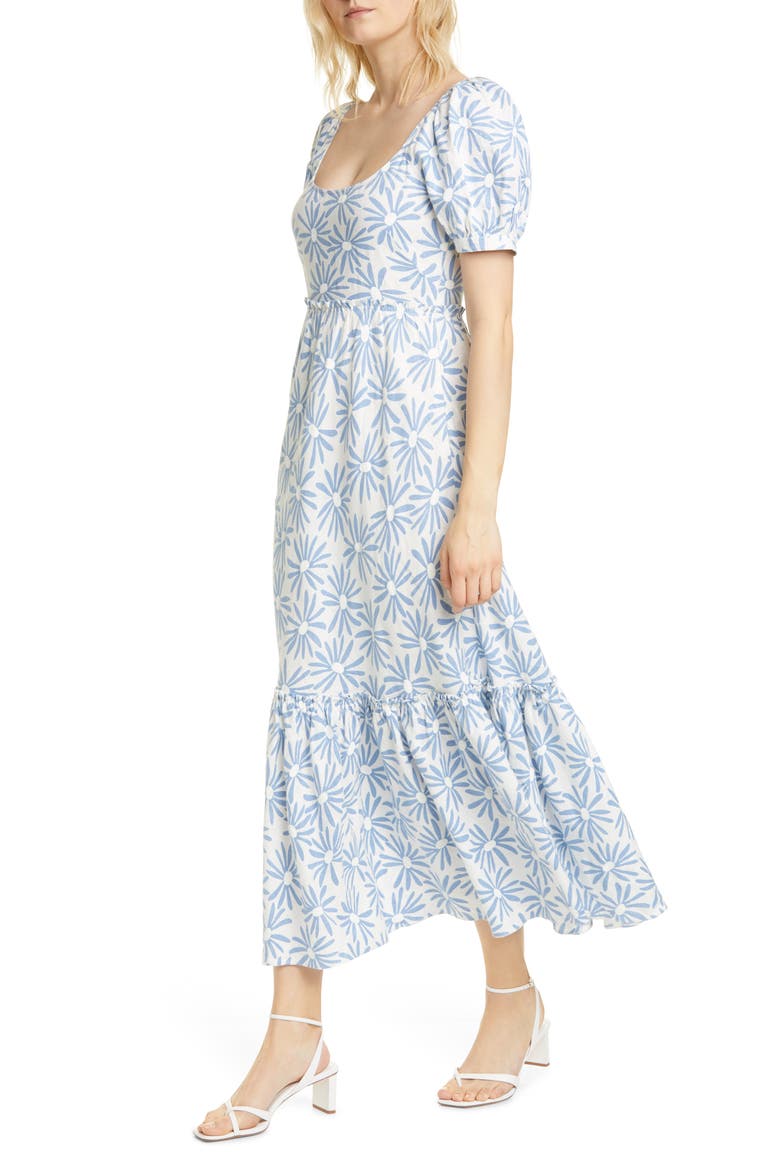 Kai Linen Midi Dress, Alternate, color, BLUE DAISY FLORAL