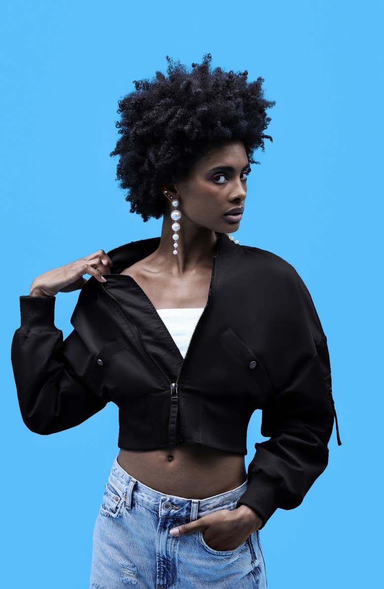 Avec Les Filles Shrunken Nylon Bomber Jacket, Alternate, color,