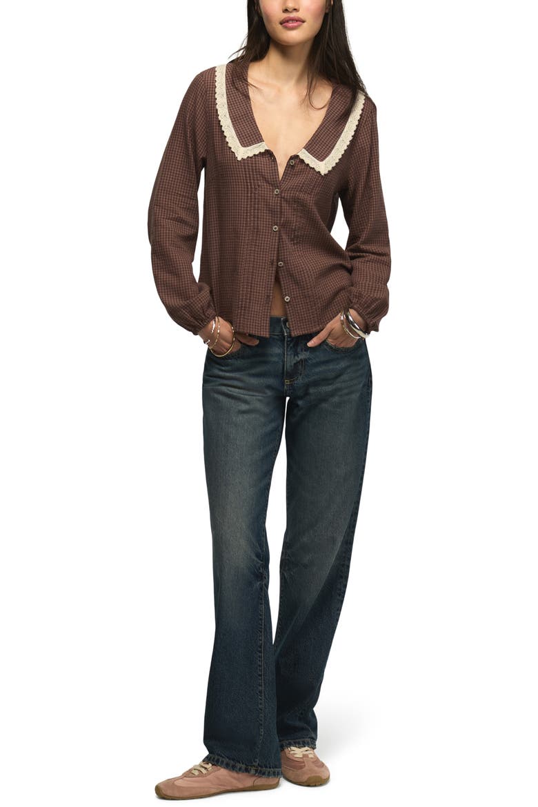 Lace Collar Shirt, Alternate, color, BROWN GINGHAM