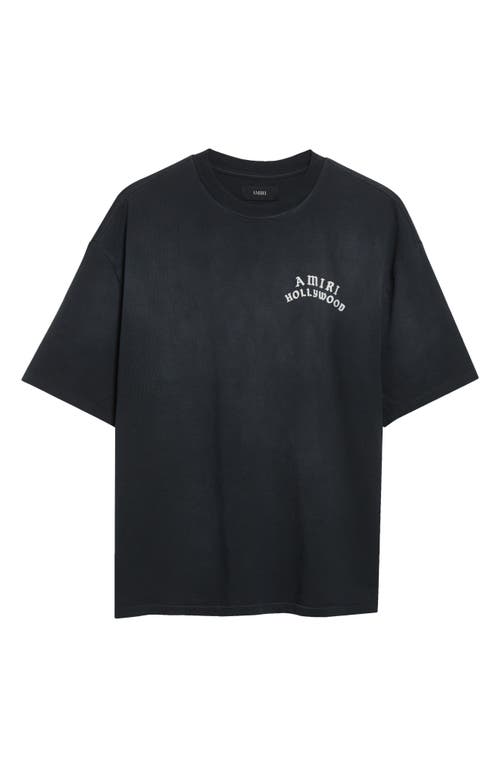 Amiri Black Crewneck T-shirt With Logo Lettering On Front And Rear In Blue