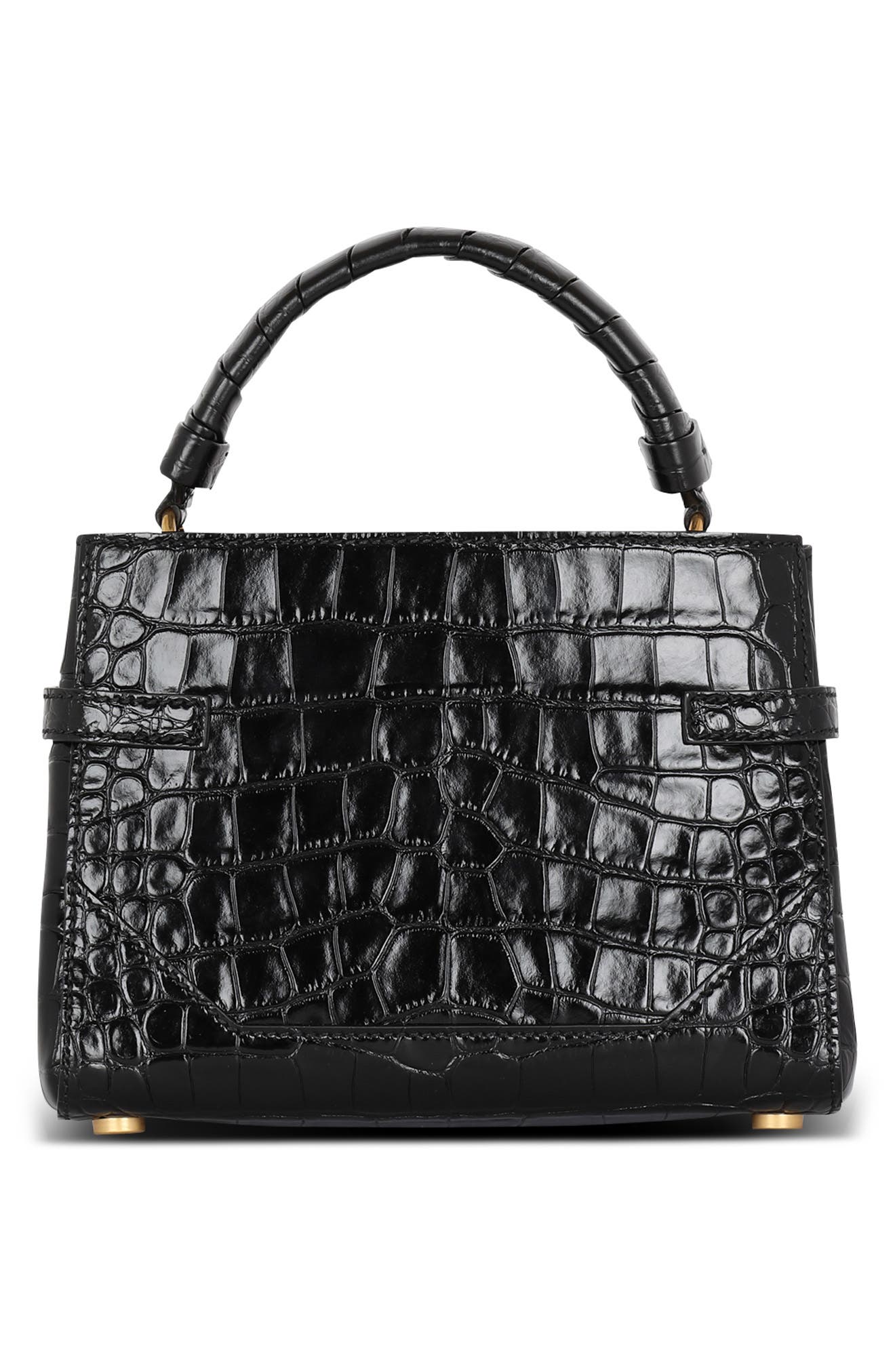 Balmain B-Buzz 23 Croc Embossed Leather Top Handle Bag, Alternate, color, 